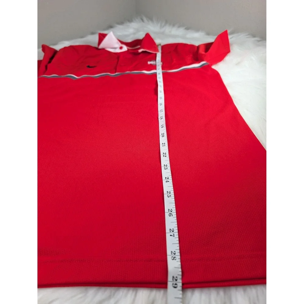 Nike Ohio State Buckeyes Polo Mens Small Red Dri-FIT Short Sleeve Striped Shirt